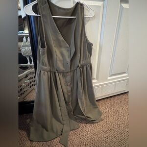 Olive Green Sleeveless Button-Down Dress